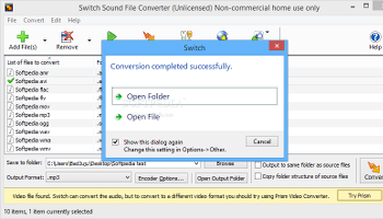 Showing a completed conversion task in Switch Sound File Converter